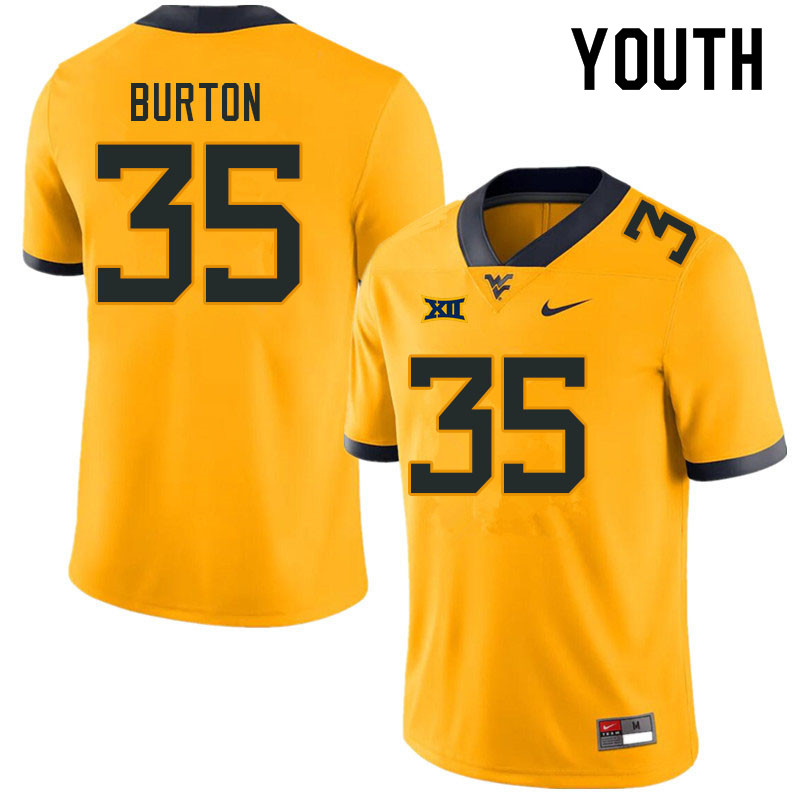 Youth #35 Aric Burton West Virginia Mountaineers College Football Jerseys Sale-Gold - Click Image to Close